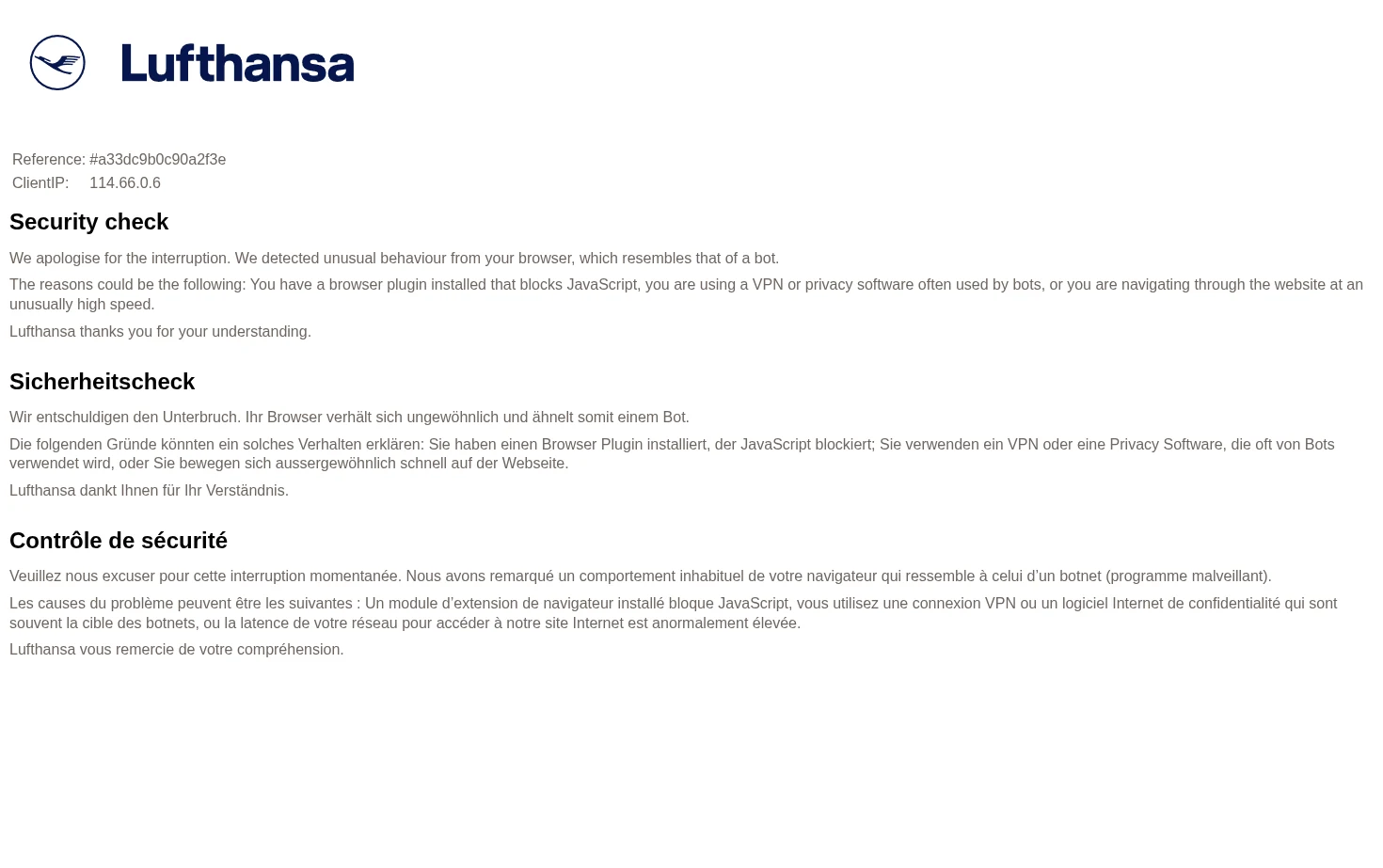 Lufthansa 页面快照